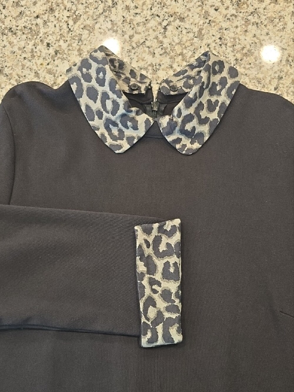 Talbots Black Long-Sleeve Dress with Leopard-Print Collar & Cuffs